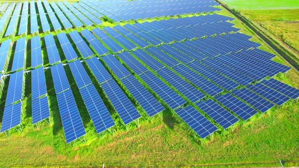 Aerial view of solar power plant. 4k drone footage.