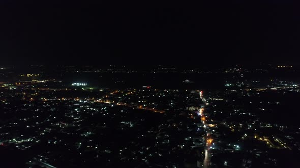 Vientiane city in Laos by night seen from the sky