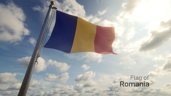 Romania Flag on a Flagpole