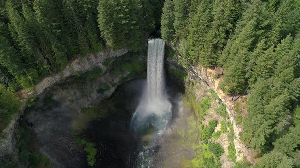 Stunning Waterfall Aerial Flying Back Reveal Of Tall Brandywine Falls By Whistler Canada