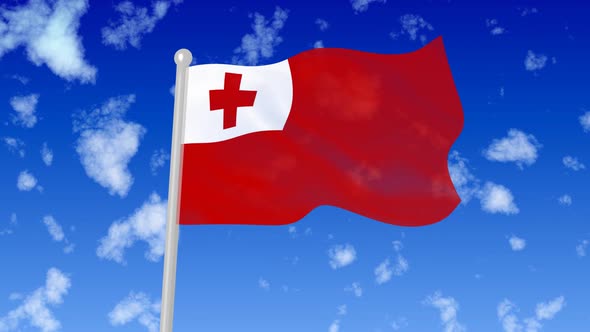 Tonga Flying Flag Wave In The Sky With Clouds