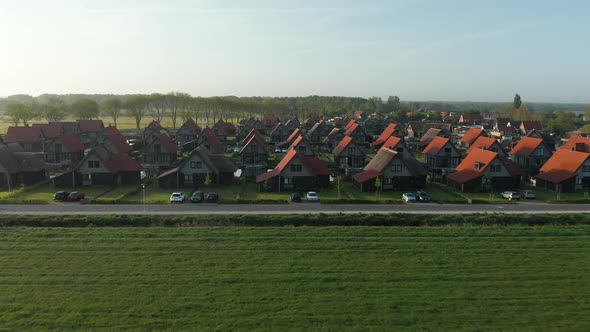 Beautiful Green Landscape With Rows Of Water Villas In Waterstaete Ossenzijl Holiday Park, Friesland