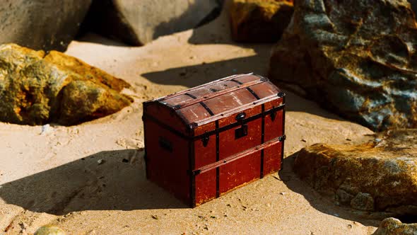 Treasure Chest in Sand Dunes on a Beach