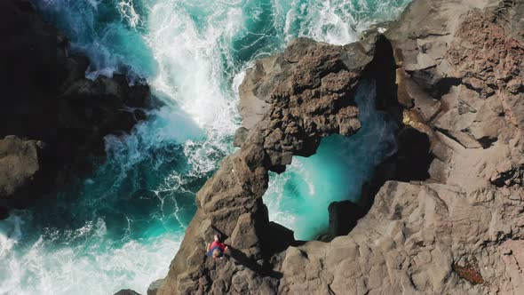 Aerial View of Wild Atlantic Ocean Washing the Shore