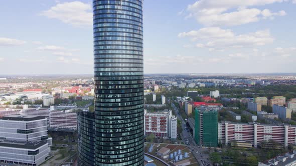 Aerial View of Modern Office Building with Big Windows