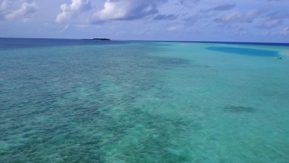 Drone aerial sky of bay beach time by blue sea with sand background