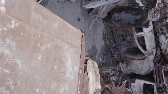 Vertical Video of the War in Ukraine  Destroyed Cars