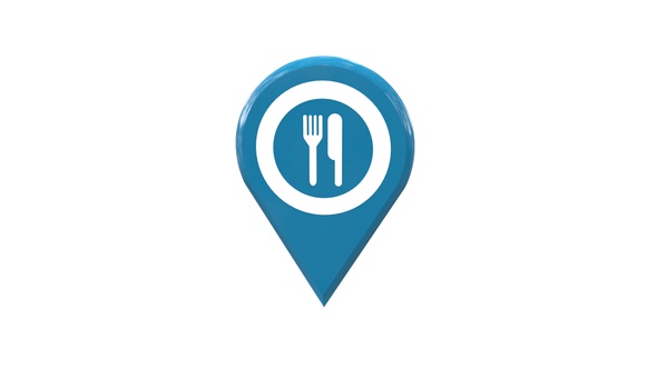 Food & Restaurant Map Location 3D Pin Icon Blue V6