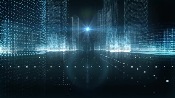 Skyscrapers Digital City Tech Word Data / Videohive, Motion graphics, Backgrounds, Technology
