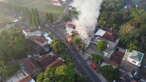 Aerial view of house fires in densely populated settlements in Indonesia