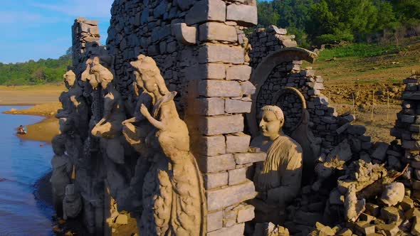 Buddha statues, Kadadora Temple Kothmale, Srilanka Temple. Temple in kothmale dam. Underwater temple