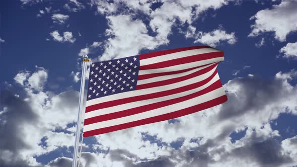 United States Of America Flag With Sky 4k