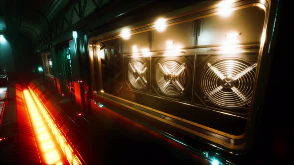 Futuristic Interior of Spaceship Corridor with Light