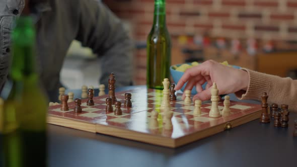 Young People Having Fun with Chess Board Games Play