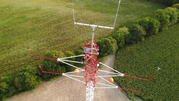 Descending drone shot of a Eddy Covariance Tower Maine United State of America