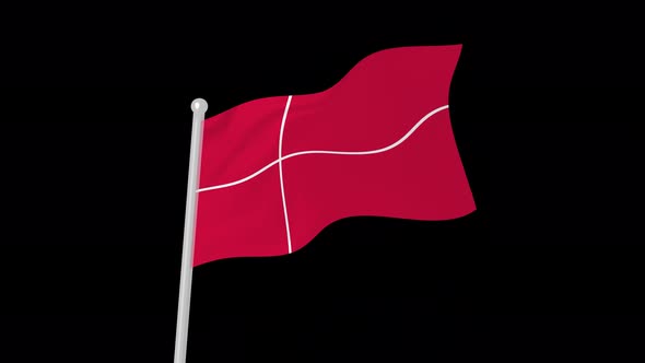 Denmark Flag Flying Wave Animated Black Background
