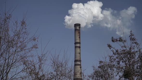 Smoke Comes From the Chimney. Air Pollution. Slow Motion. Ecology. Kyiv. Ukraine