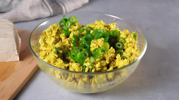 Woman Hand Mixing Delicious Vegan Egg Salad