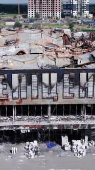 Vertical Video of a Bombed Shopping Center During the War in Bucha Ukraine