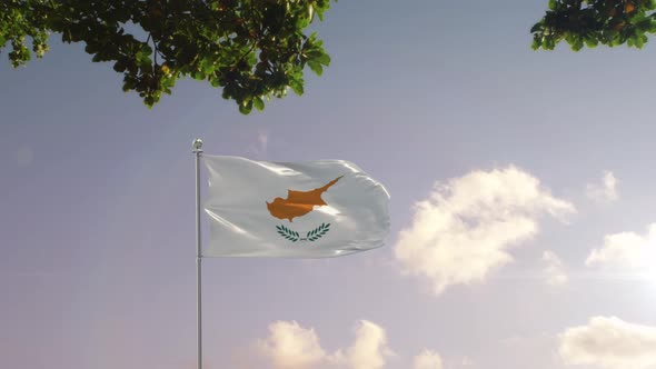 Cyprus Flag With  Modern City 