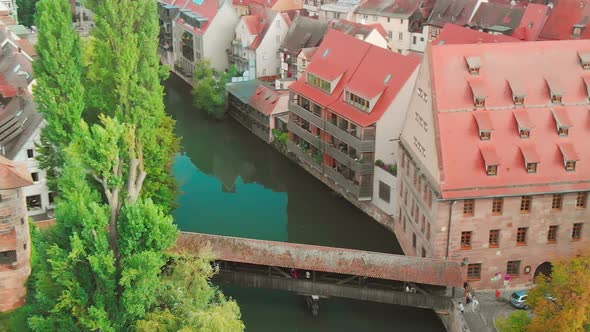 Aerial Panoramic View of Nurnberg Medieval German Town From Drone