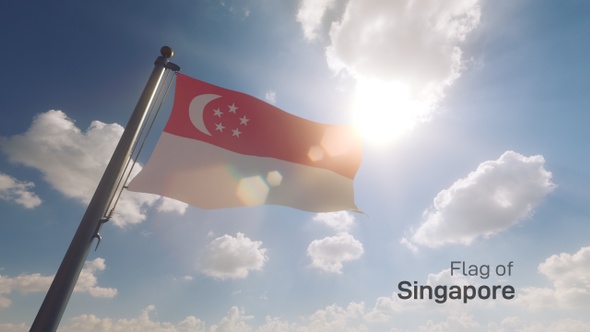 Singapore Flag on a Flagpole V2
