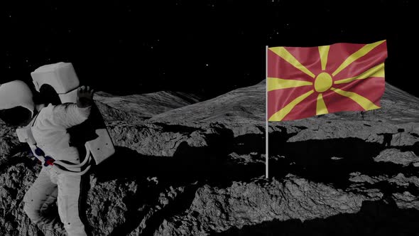 Astronaut Planting North Macedonia Flag on the Moon