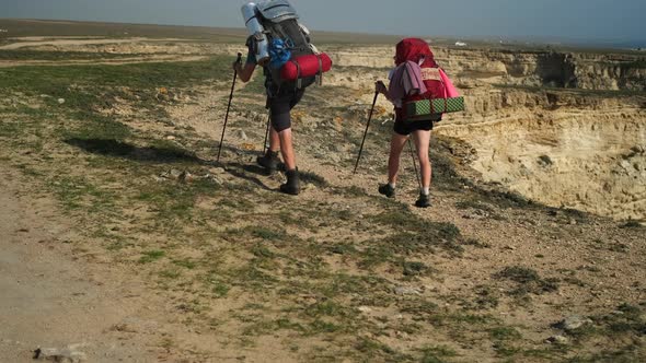 Just Married Couple Having Honeymoon Hiking Journey