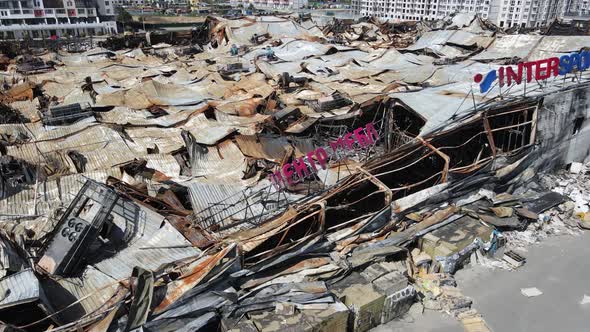 War in Ukraine  Destroyed Building of a Shopping Center in Bucha