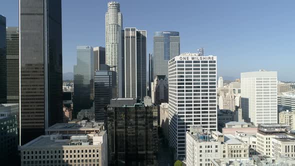Aerial view of skyscrapers and towers in Los Angeles
