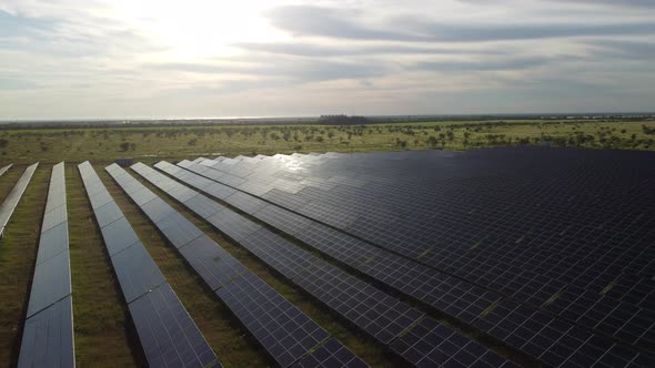 Aerial Top View of a Solar Panels Power Plant