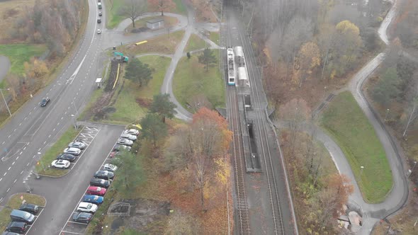 Tram Waiting Public Transportation Transit Aerial