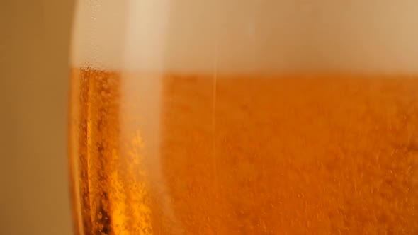 Detail of Pouring Fresh Beer Golden Background