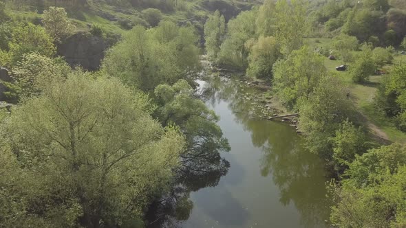 Aerial View To Granite Buky Canyon on the Hirskyi Takich River in Ukraine