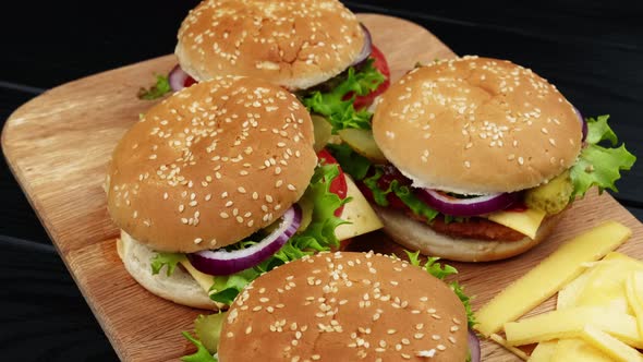 Vegetarian Burgers on Black Background
