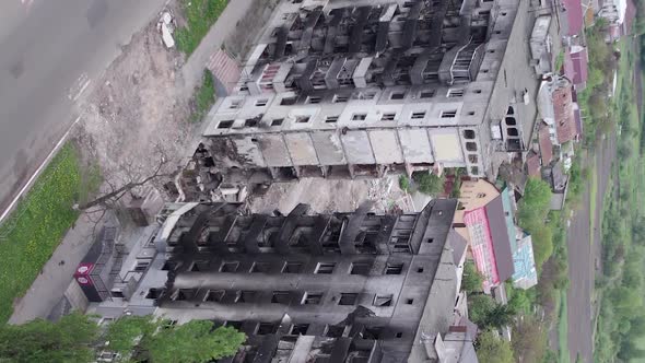 Vertical Video of Borodyanka Ukraine  House Destroyed By War