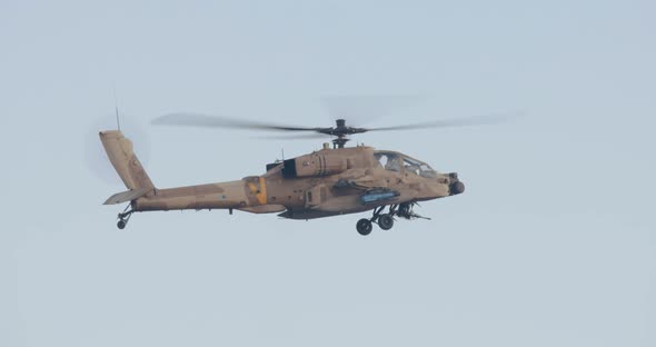 Military helicopter in combat flight
