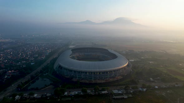 Aerial view of the Beautiful scenery Gelora Bandung Lautan Api (GBLA) Football or Soccer Stadium