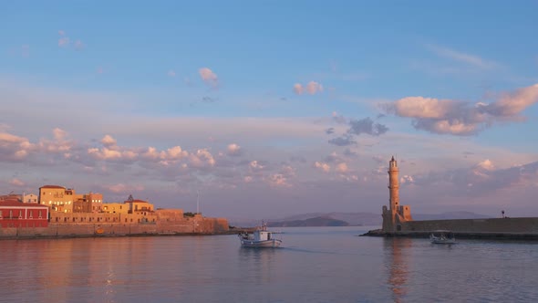 Picturesque Old Port of Chania, Crete Island. Greece