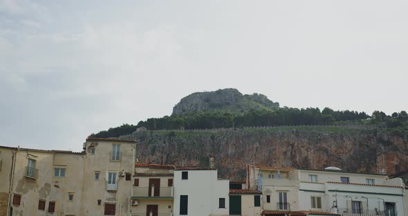 Cefalu, Italy - 27 07 2021: panorama on the roofs  houses of the city of Cefalu