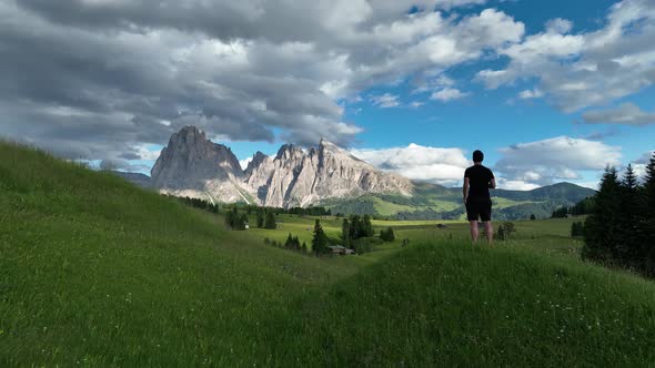 Evening on the Seiser Alm in the Dolomites mountains
