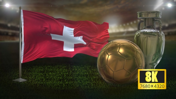 8K Switzerland Flag With Football And Cup Background Loop