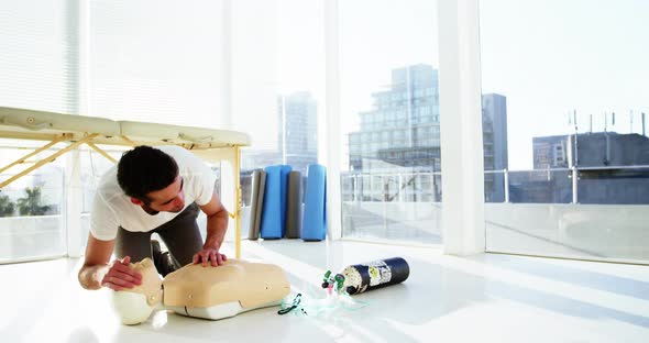 Male paramedic during cardiopulmonary resuscitation training