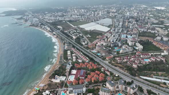 Infrastructure of hotels aerıal vıew Turkey Alanya 4K