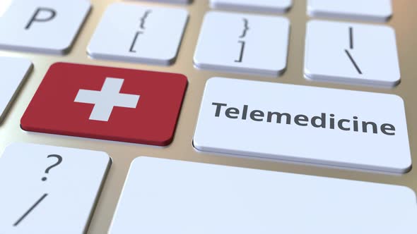 Telemedicine Text and Flag of Switzerland on the Keyboard Keys