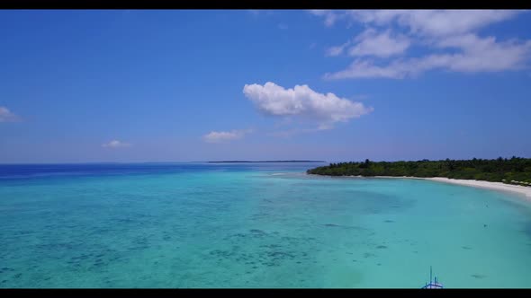 Aerial drone view tourism of exotic shore beach adventure by aqua blue sea and white sand background