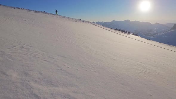 Single man on skiing tour, Sasso Pordoi, Dolomites, Italy