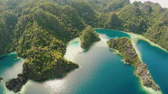 Coron Palawan Philippines Aerial View of Beautiful Twin Lagoon and Limestone Cliffs