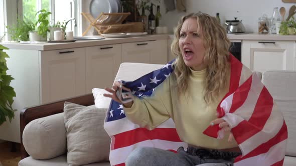 Sports Fan at Home with USA Flag