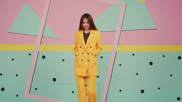 Caucasian Woman In Colorful Studio